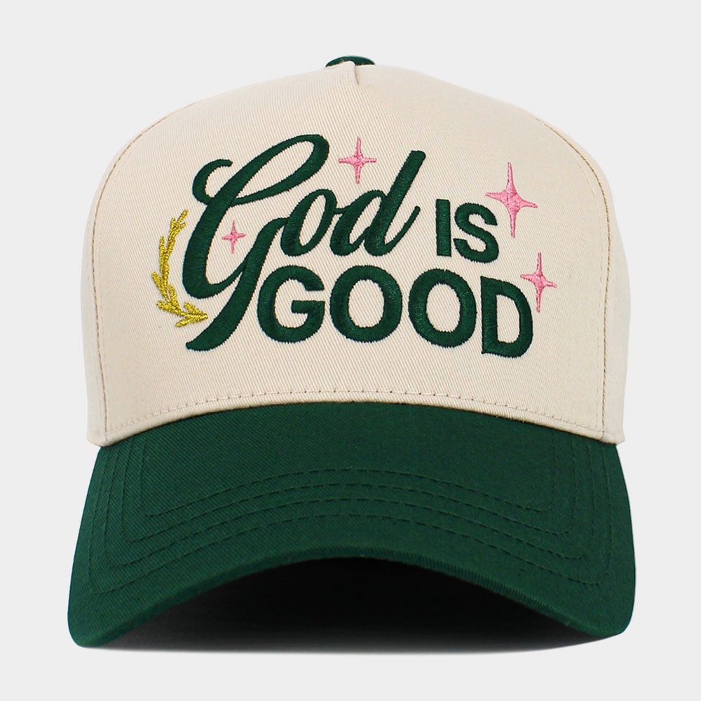 Beige and Green 'God is Good' Cap